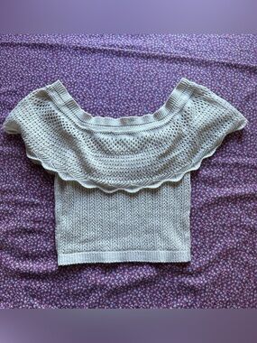 Revamped Cream Off-Shoulder Ruffle Knit Sweater